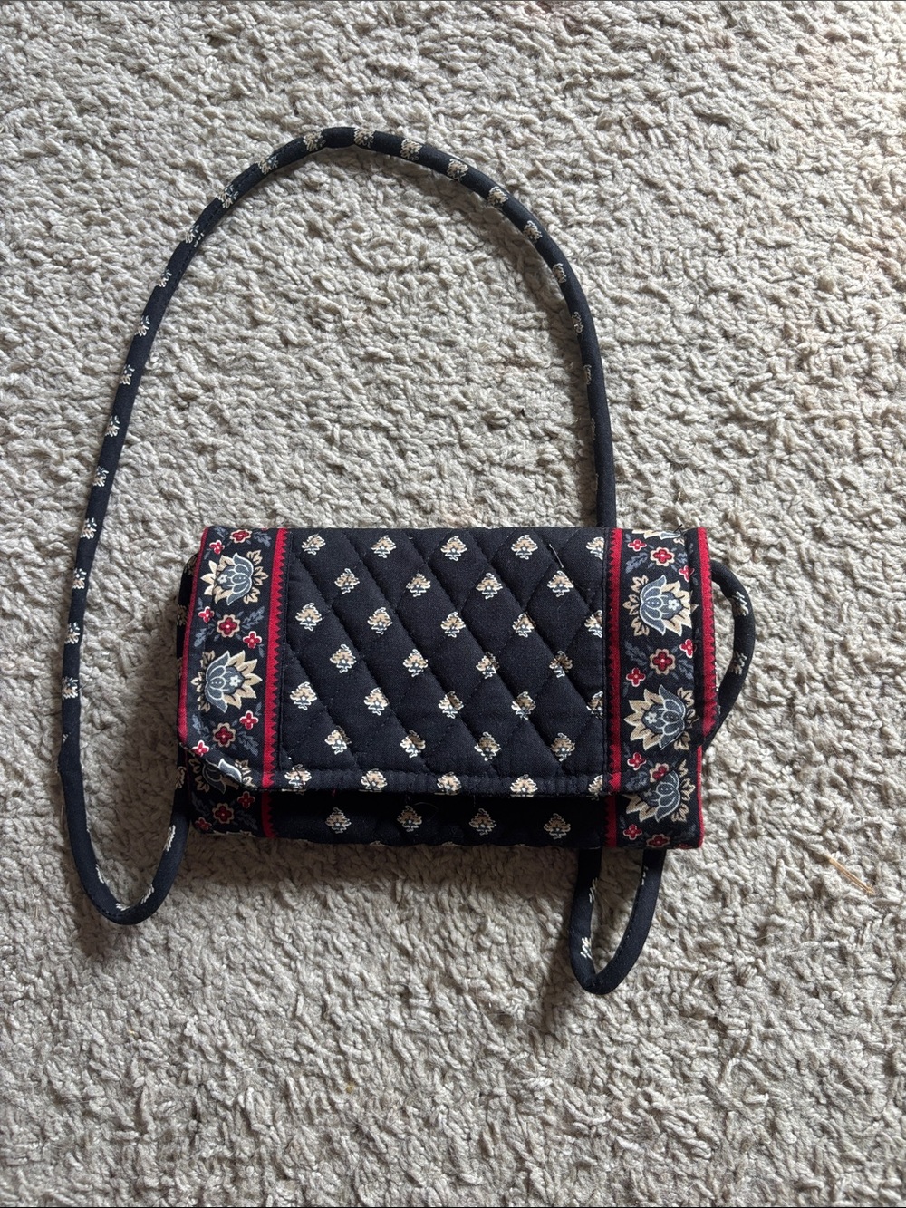 Vera Bradley Black Quilted Floral shoulder bag with Red Trim